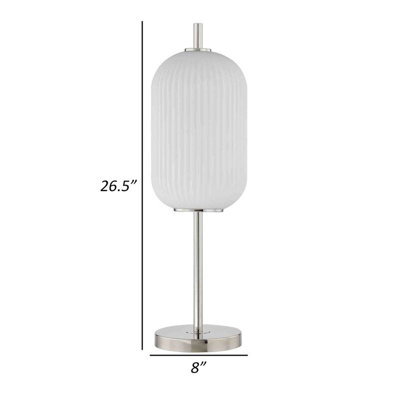 Aimy 27 Inch Table Lamp, LED Glass Shade, Metal, Chrome and White Finish-Benzara