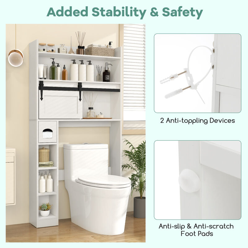 Over The Toilet Storage Cabinet with Sliding Barn Door and Adjustable Shelves