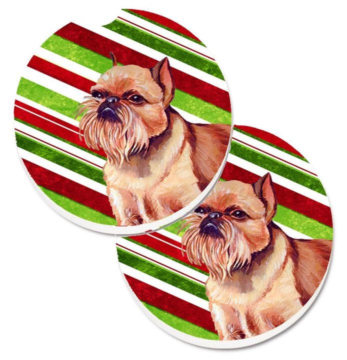 Caroline's Treasures Brussels Griffon Candy Cane Holiday Christmas Set of 2 Cup Holder Car Coasters LH9224CARC, 2.56, Multicolor