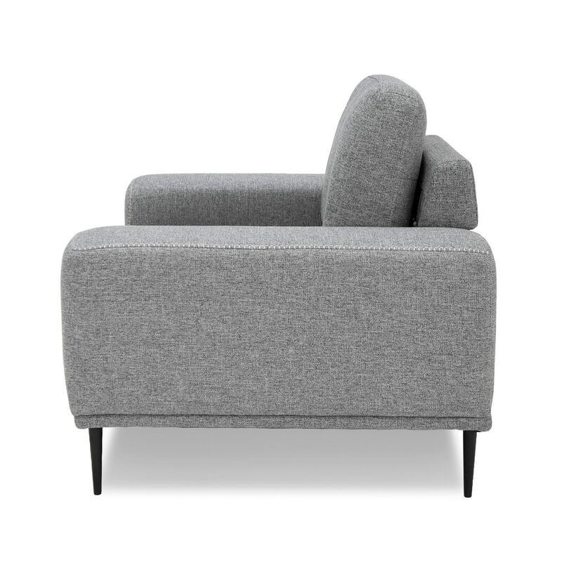 Reno Zica 44 Inch Accent Chair, Gray Polyester, Black Metal Legs, Wood - Benzara