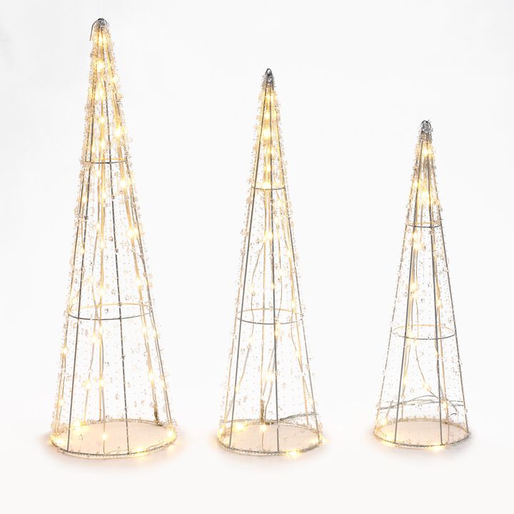 LuxenHome Set of 3 Lighted Trees Indoor and Outdoor Holiday Decoration