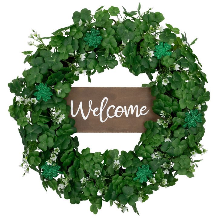 Shamrock Welcome Sign St. Patrick's Day Twig Wreath  20-Inch
