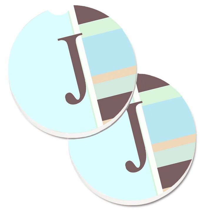 Caroline's Treasures Letter J Initial Monogram - Blue Stripes Set of 2 Cup Holder Car Coasters CJ1003-JCARC, 2.56, Multicolor