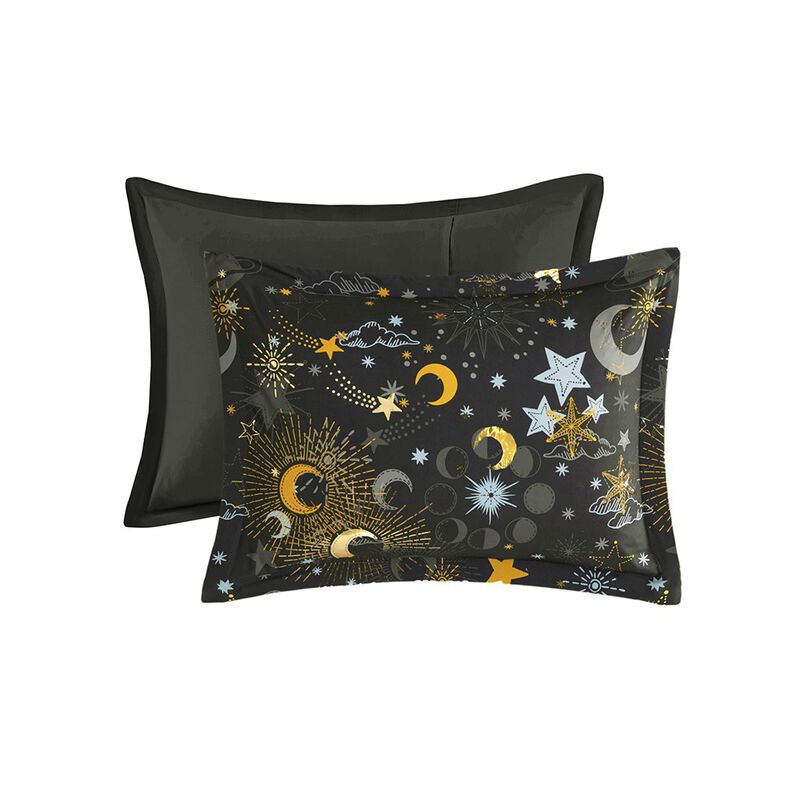 Gracie Mills Dervan Celestial Dreams Starry Sky Metallic Comforter Set with Enchanting Throw Pillow