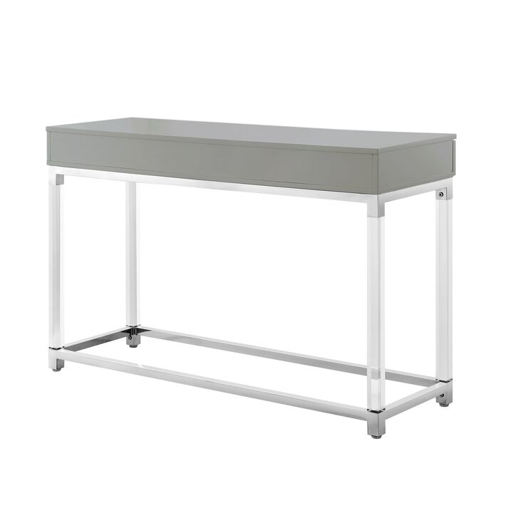 Inspired Home Kalel High Gloss 2 Drawers Console Table with Acrylic Legs and Stainless Steel Base