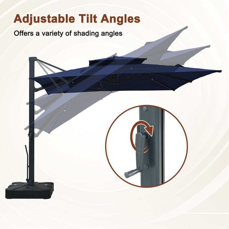 MONDAWE 10ft Patio Double Top Bright Umbrella Removable LED With Base Stand Included, Navy