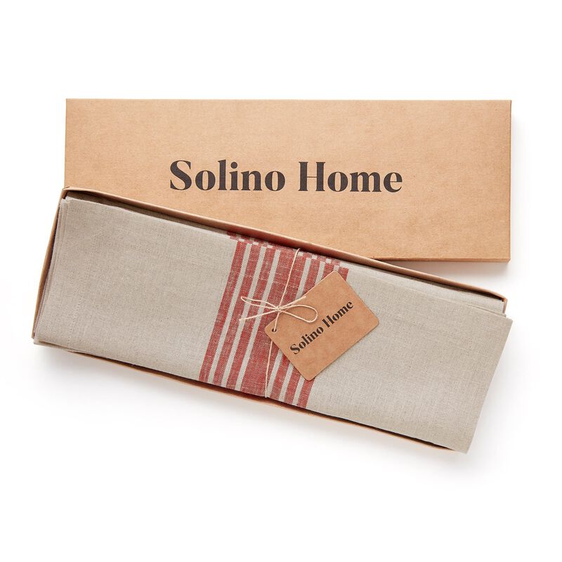 Solino Home 100% Pure Linen Stripe Placemats 14 x 19 Inch Set of 4 | Farmhouse