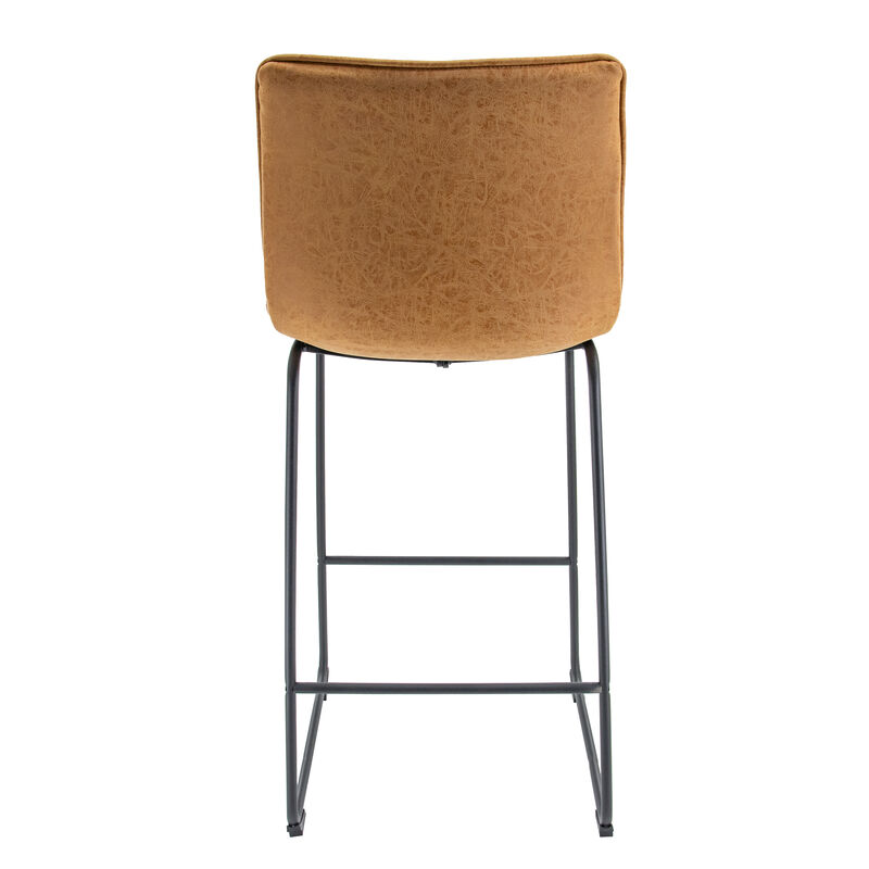 LeisureMod Brooklyn 29.9" Modern Leather Bar Stool with Black Iron Base & Footrest – Stylish and Durable Seating for Kitchen or Bar