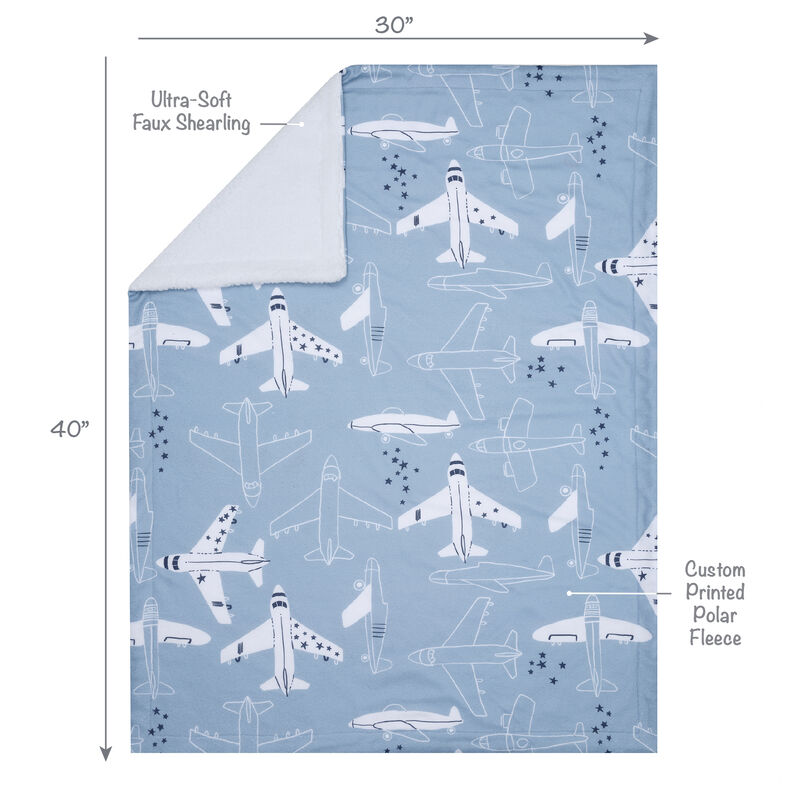 Bedtime Originals Little Aviator Blue/White Airplane Soft Fleece Baby Blanket