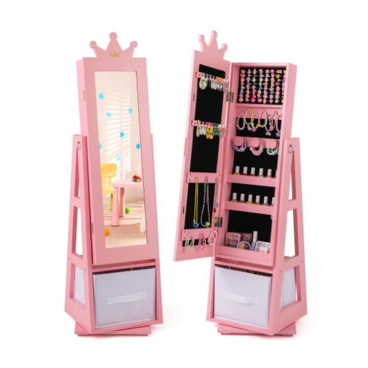 Kids Jewelry Armoire Cabinet with Large Storage Capacity and Swivel Base