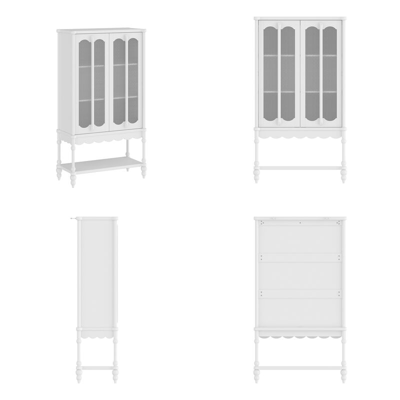 FUFU&GAGA Elegant White Wooden Bookcase – 2 Glass Doors & Open Shelf Storage, Sturdy MDF Cabinet for Home & Office (34.8" W x 15.7" D x 62.2" H),White