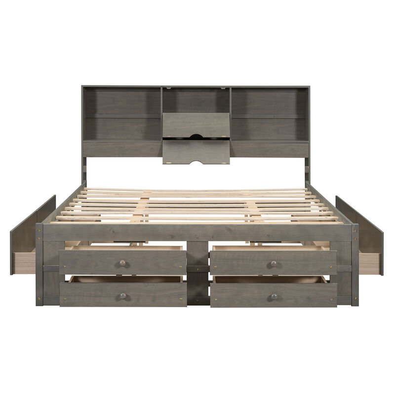 Merax Platform Bed with Storage Headboard and 8 Drawers