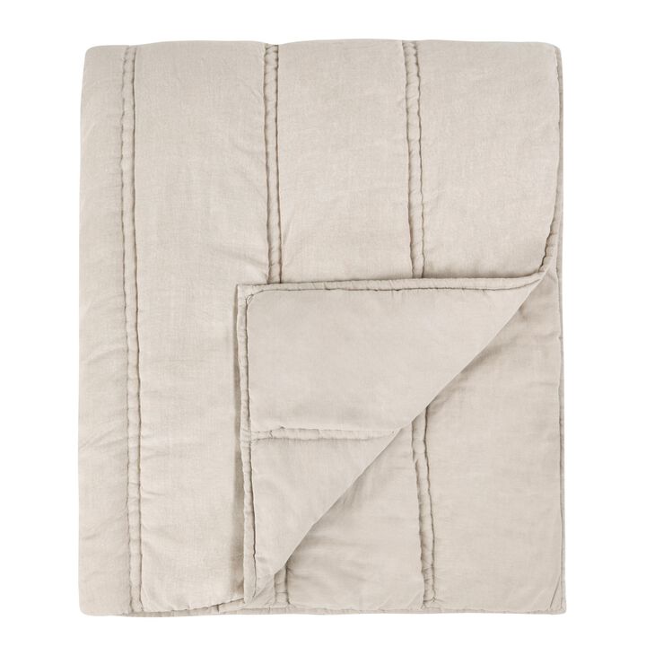 Rawi Queen Quilt, Beige Sustainable Channel Stitch Ramie and Cotton - Benzara