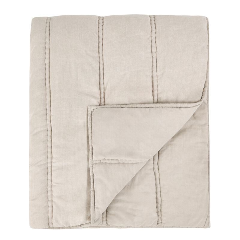 Rawi Queen Quilt, Beige Sustainable Channel Stitch Ramie and Cotton - Benzara