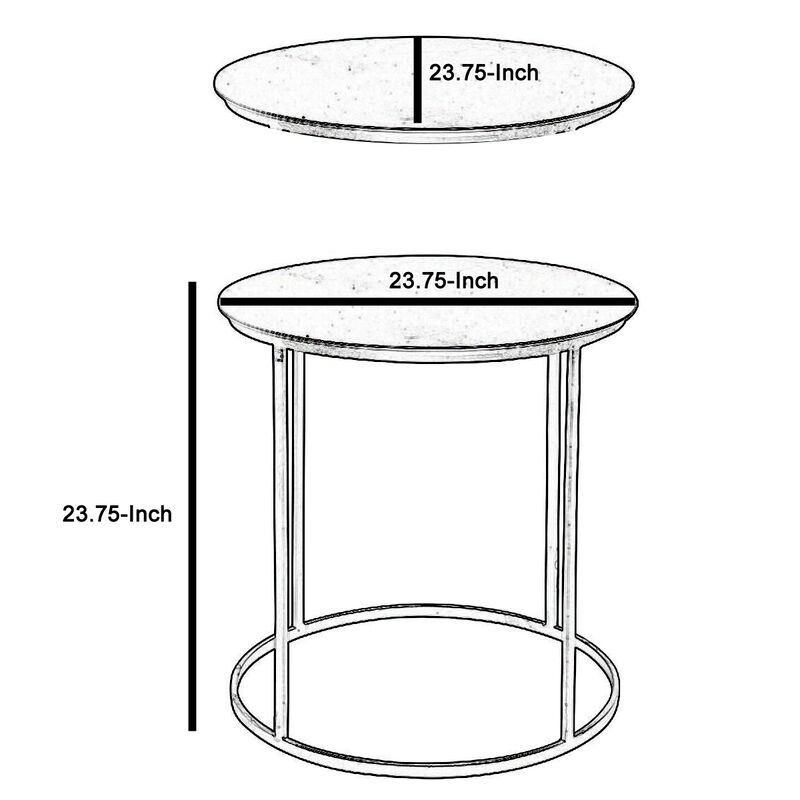 Round Metal Frame Side Table with Tubular Legs, Black - Benzara