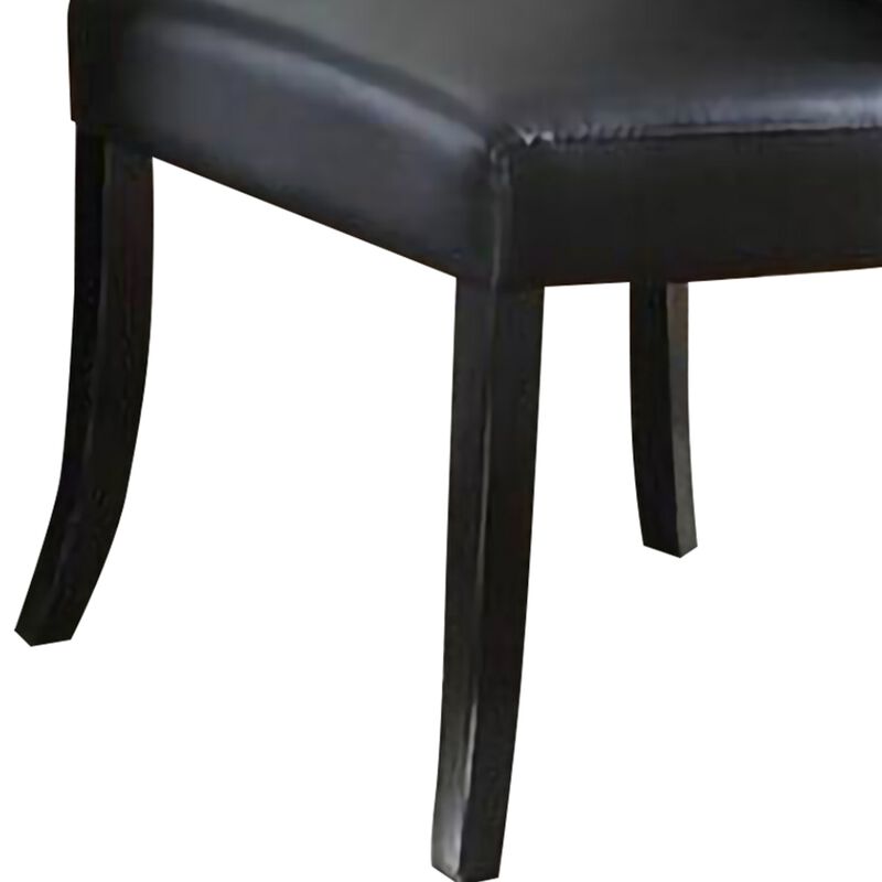 Leather Upholstered Dining Chair In Poplar Wood, Set Of 2,Black-Benzara