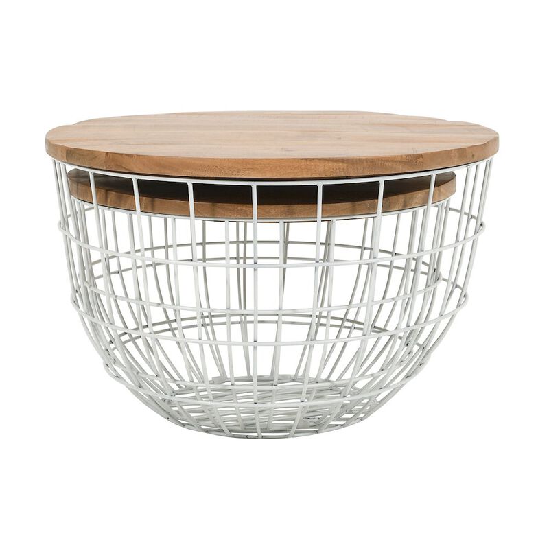 Jofran Rondo Nested Storage Solid Wood and Metal Basket Coffee Tables (Set of 2)
