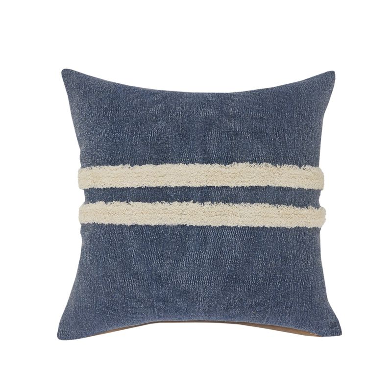 20" Blue and White Double Center Striped Square Throw Pillow