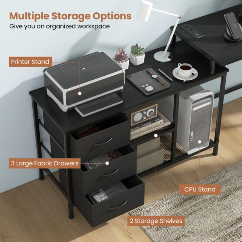 Hivvago L-shaped Computer Desk with Power Outlet for Working Studying Gaming