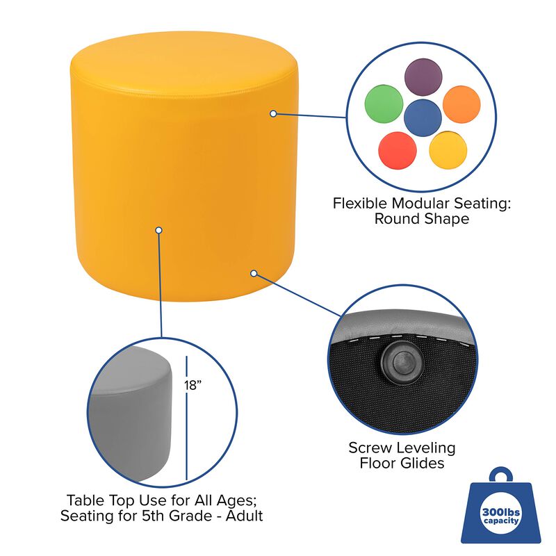 Flash Furniture Nicholas Soft Seating Flexible Circle for Classrooms and Common Spaces - 18" Seat Height (Yellow)