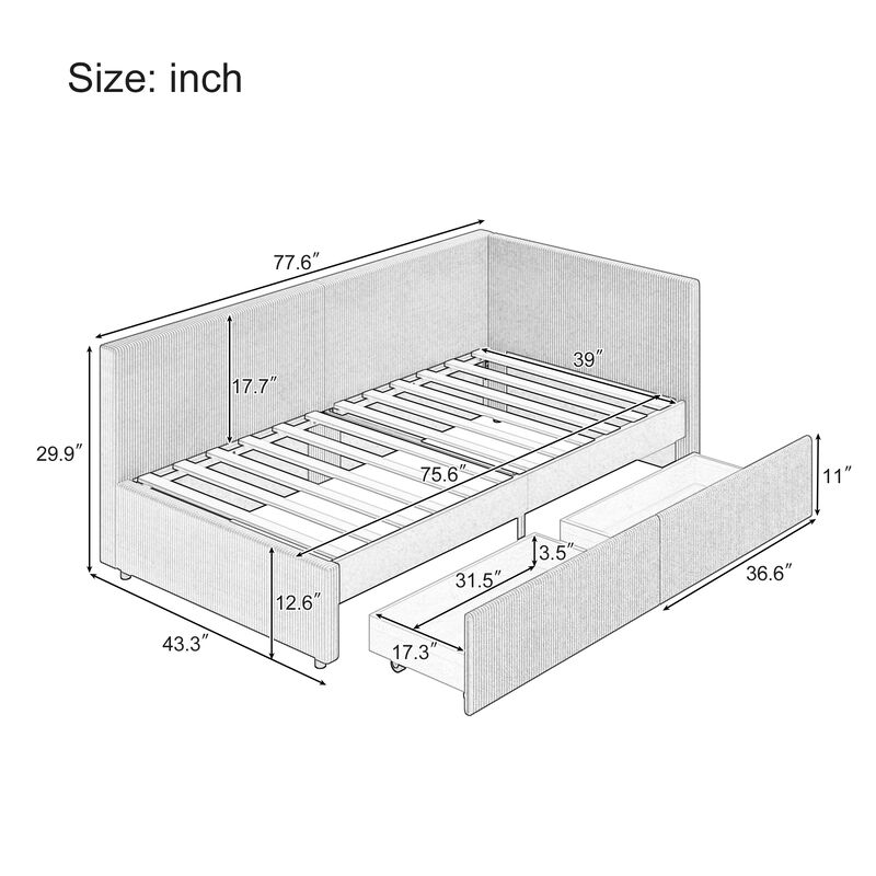 Merax L Shape Corner Bed Corduroy Daybed Bed