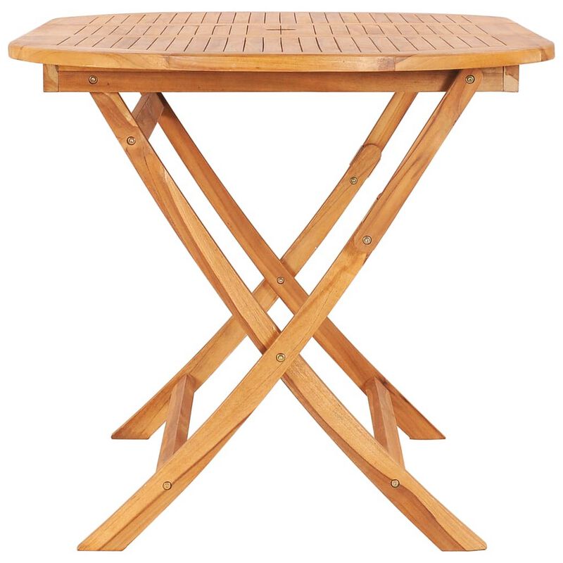 Outdoor Folding Dining Table, Slatted, X Legs, 63 Inch Brown Wood - Benzara