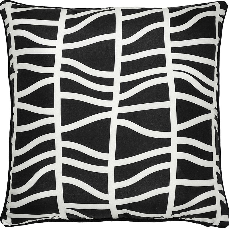 22" White and Black Geometric Square Outdoor Patio Throw Pillow