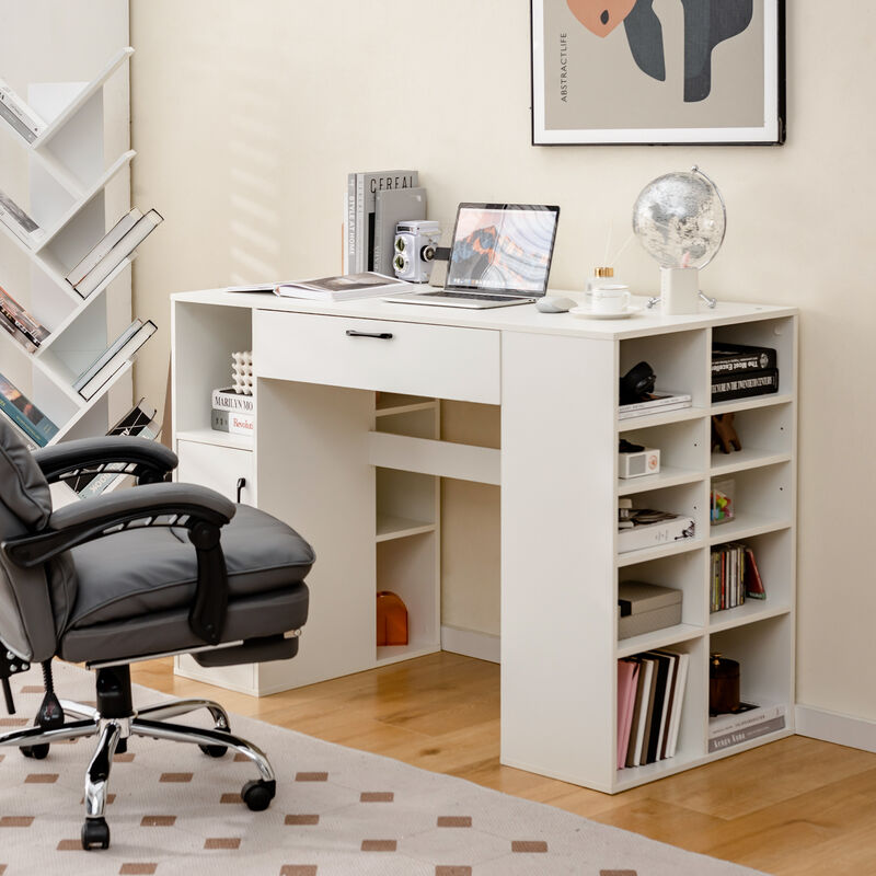 Counter Height Sewing Craft Table and Computer Desk with Adjustable Shelves and Drawer