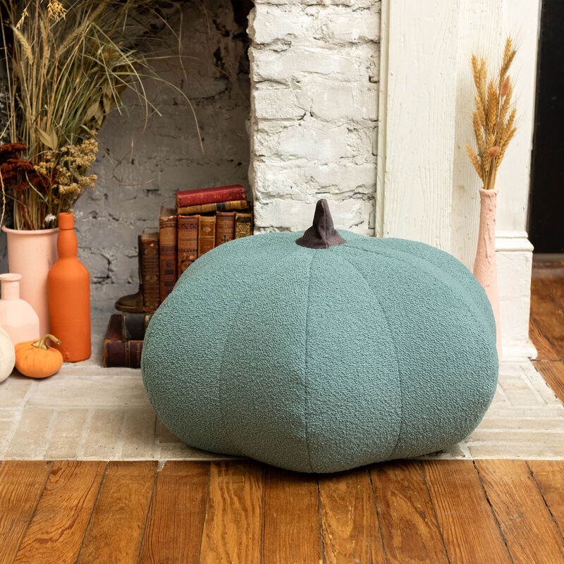 Jaxx Pumpkin Pouf - Luxurious Ottoman for Fall & Halloween Décor - Boucle Green