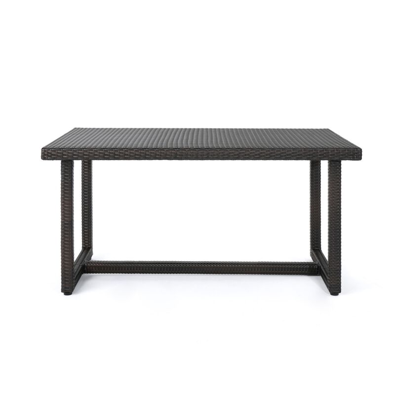 Sanie Outdoor Dining Table, 59 Inch Top, Iron Frame, Brown Resin Wicker