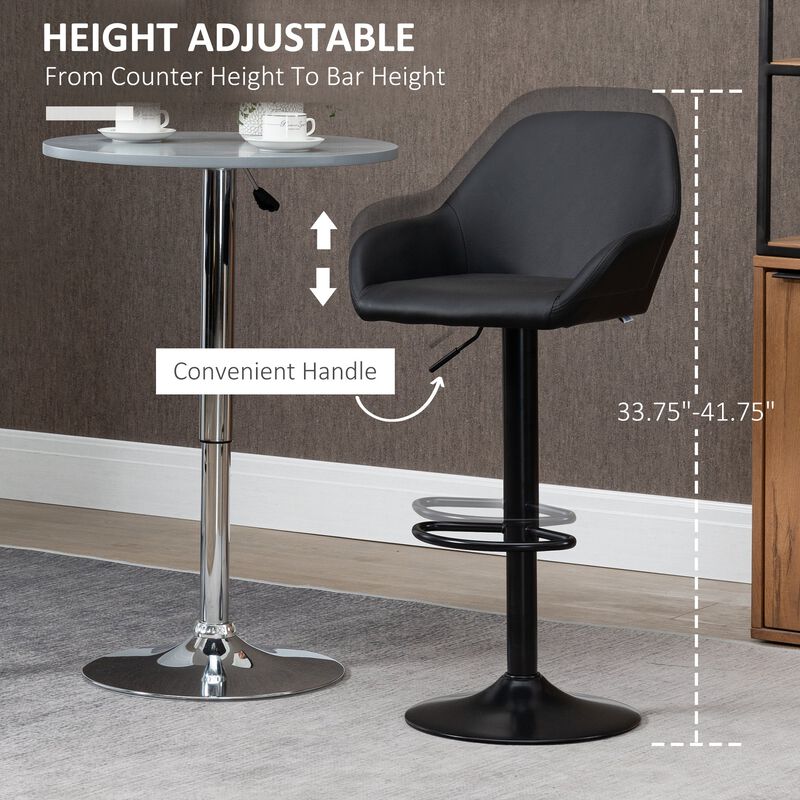 Black Bar Seating: Swivel Stools with PU Leather and Footrest