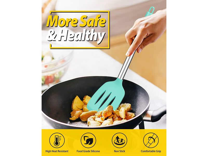 BUNDLEPRO Pack of 4 Silicone Cooking Utensils Set, Non Stick Large Solid Spatulas