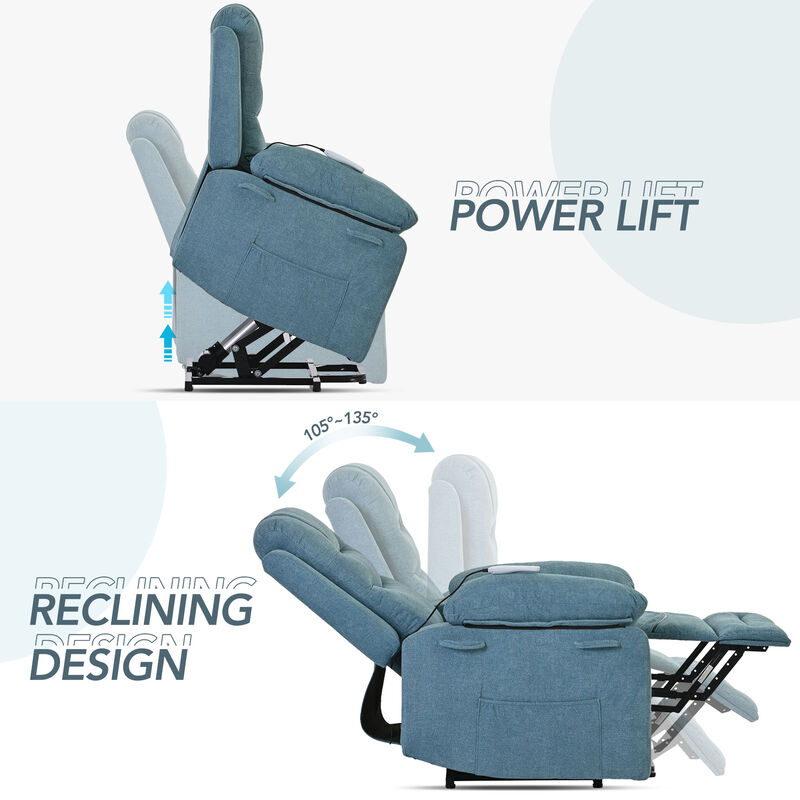 Massage Recliner,Power Lift Chair for Elderly with Adjustable Massage and Heating Function,Recliner Chair with Infinite Position and Side Pocket for Living Room ,Beige