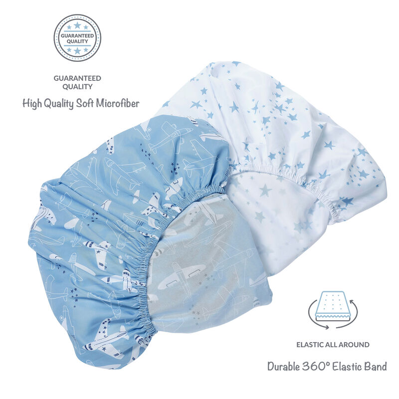 Bedtime Originals Airplane/Stars Aviation 2-Pack Fitted Crib/Toddler Sheet Set