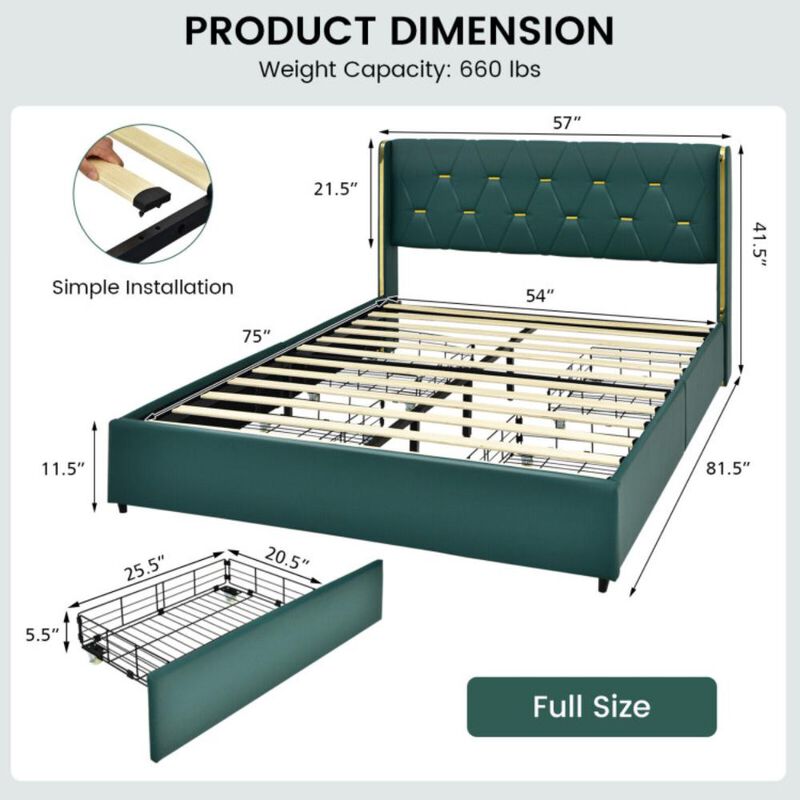 Hivvago PU Leather Upholstered Bed Frame with 4 Drawers