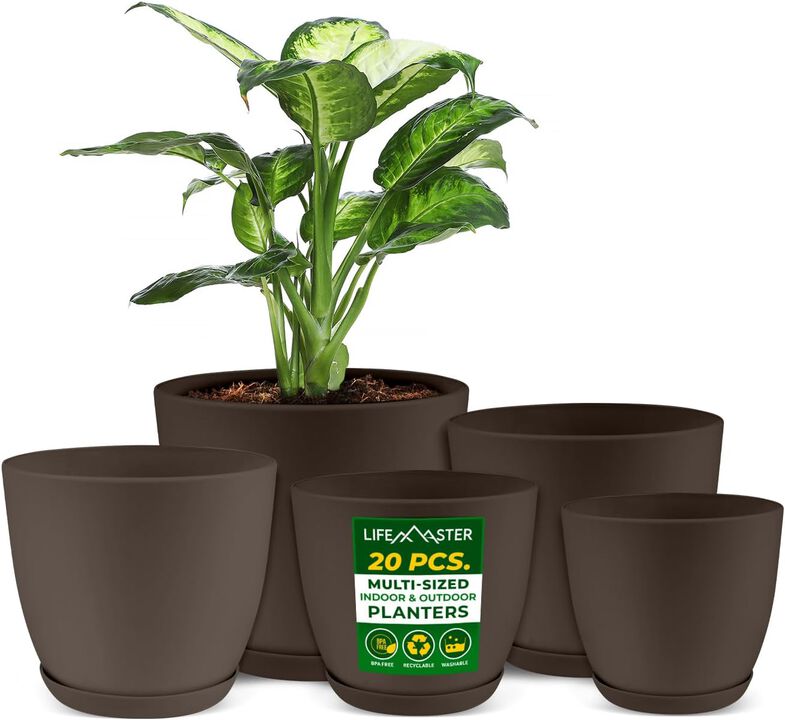 Planter Pots with Drainage Holes - Lightweight, Durable, and Space-Saving Pots for Indoor and Outdoor - Versatile Functionality, Simple Modern Design, Plastic Planter Pots