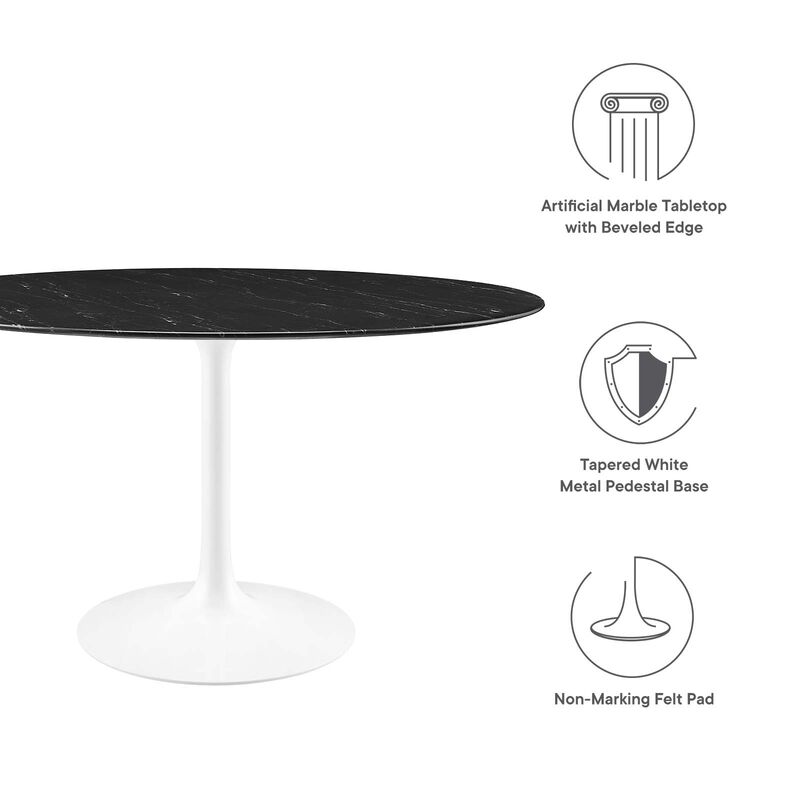 Modway - Lippa 54" Round Artificial Marble Dining Table White Black