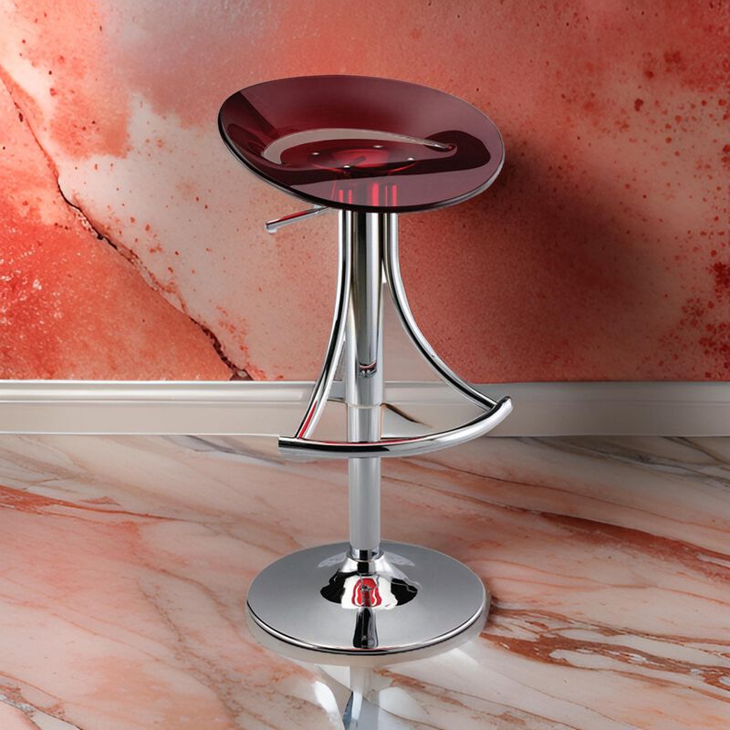 Vera 19-29 Inch Counter Height Stool, Round Swivel, Chrome, Adjustable, Red - Benzara