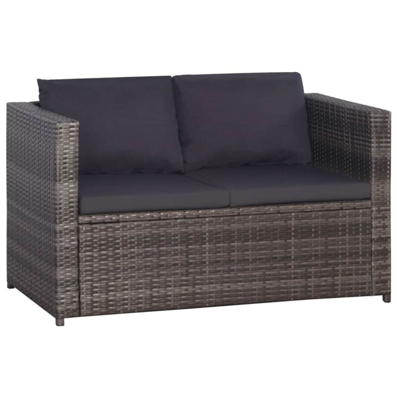 vidaXL 3 Piece Bistro Set Poly with Cushions Rattan Gray