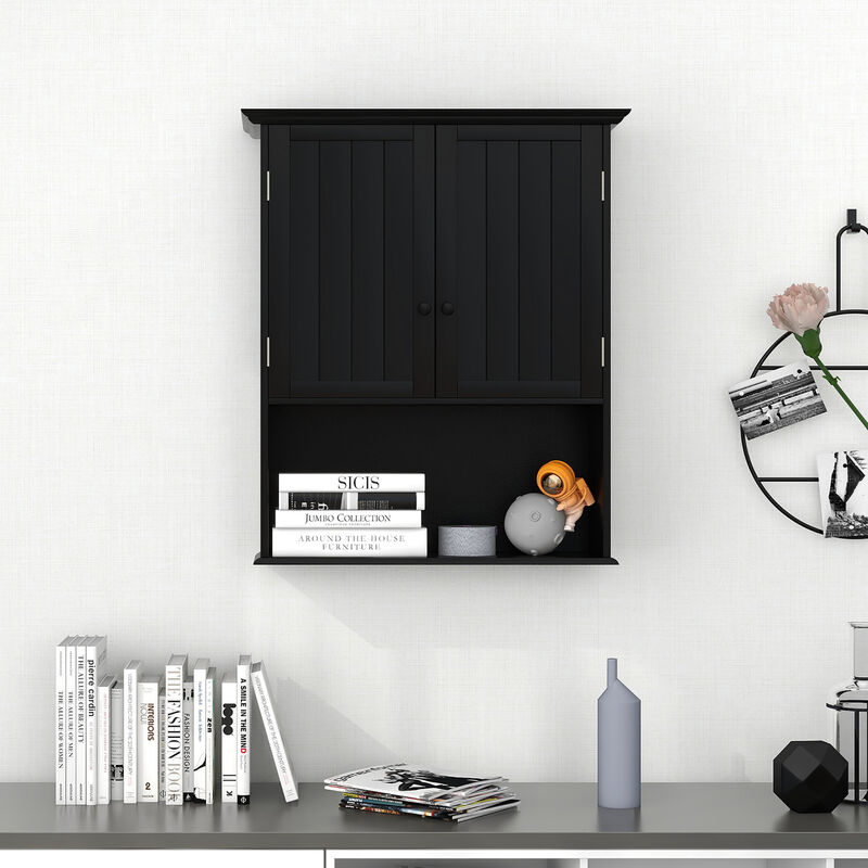 Costway Wall Mount Bathroom Cabinet Wooden Medicine Cabinet Storage Organizer Espresso