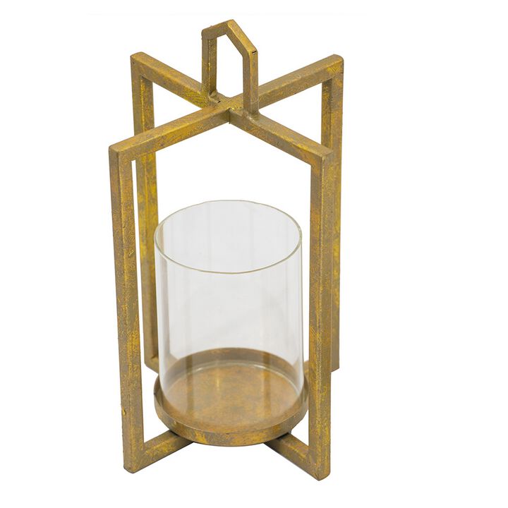 19, 15, 11 Inch Lanterns, Set of 3, Tea Light Glass Holders, Modern, Gold - Benzara