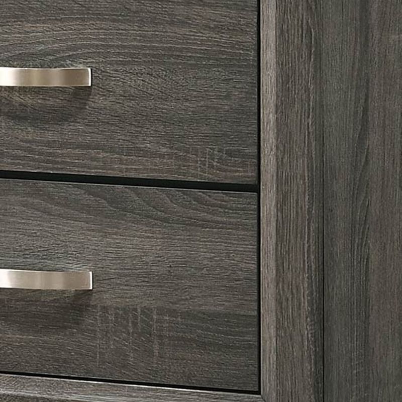 Two Drawer Nightstand With Tapered Feet, Weathered Gray-Benzara