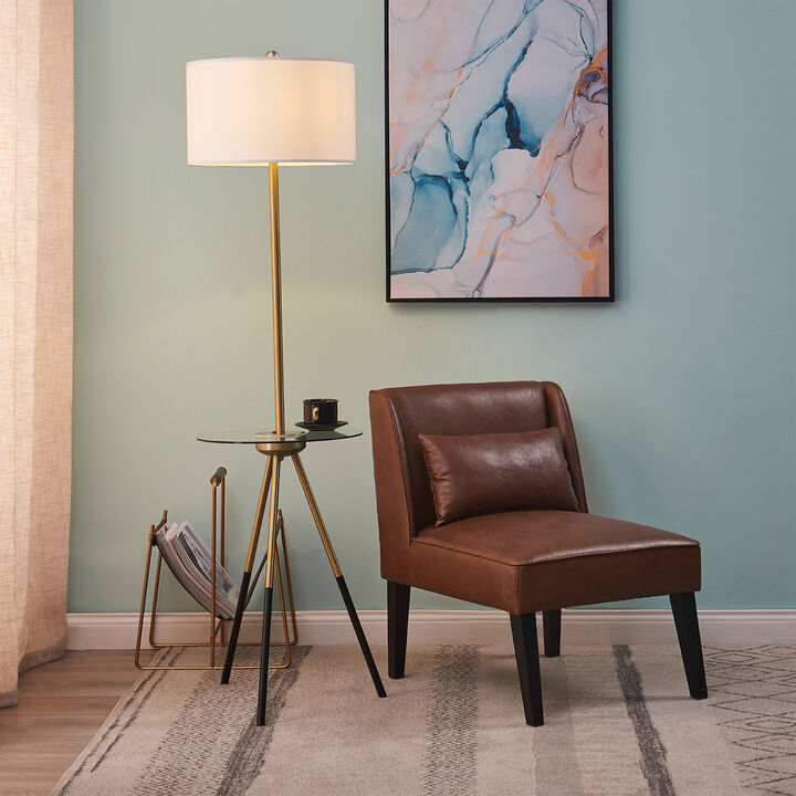 Teamson Home Myra Floor Lamp with Glass Table and Built-In USB, Gold
