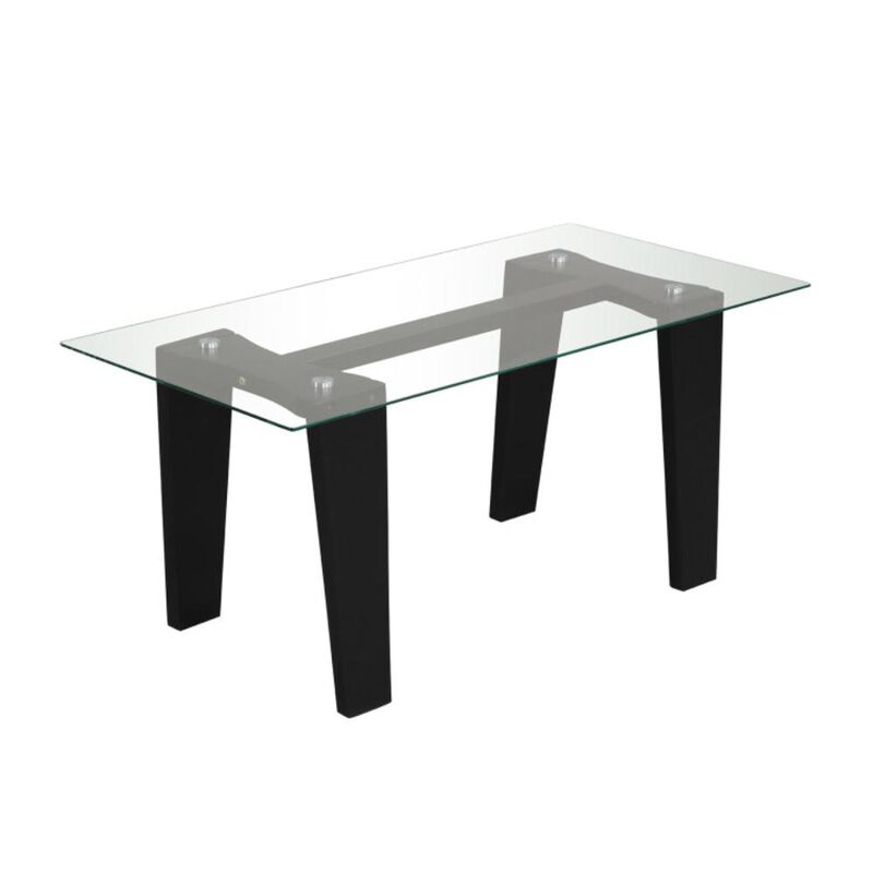 Hivvago 39.5 Inch Glass Coffee Table Modern Rectangular Center Table with Solid Rubber Wood Legs