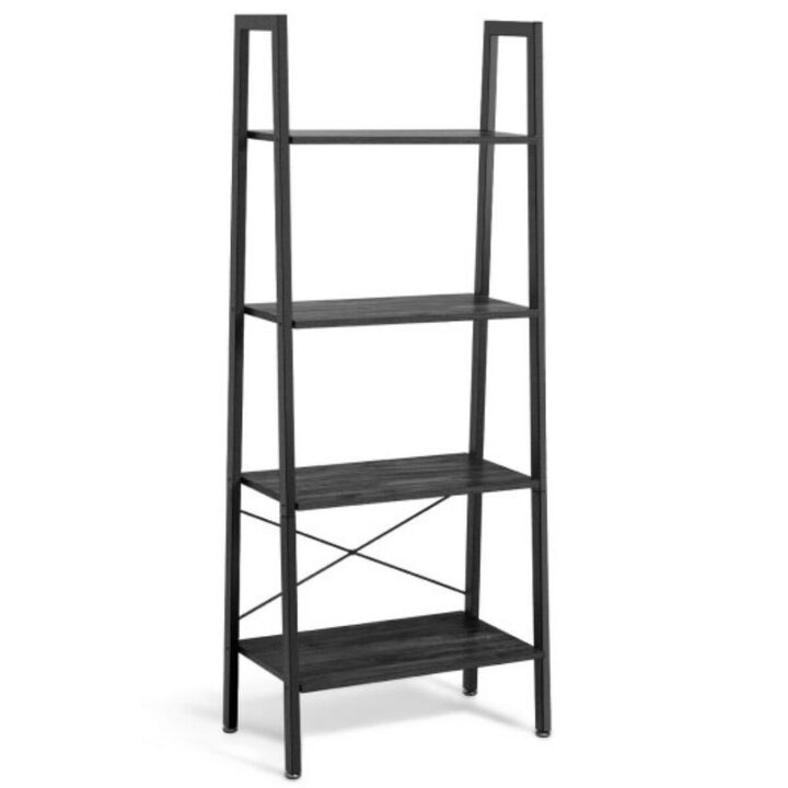 4-Tier Ladder Shelf Bookcase Bookshelf Display Rack Plant Stand-Dark Grey