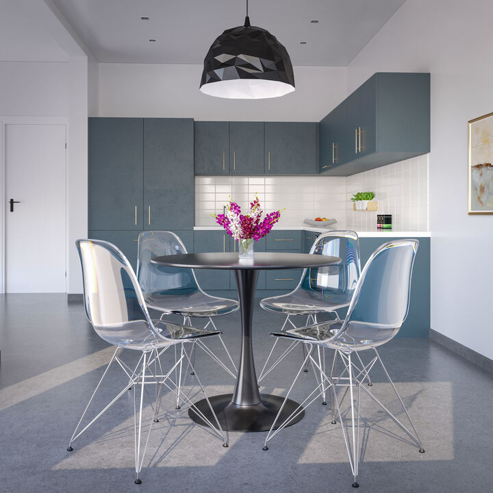 LeisureMod Cresco Molded Eiffel Base Dining Side Chair in Clear