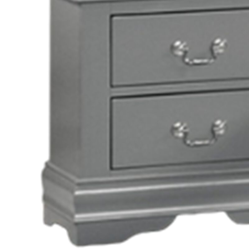 Ryla Nightstand, 2 Drawers, Light Gray Solid Wood, Nickel Drop Handles