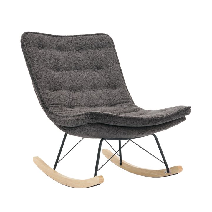 Ergonomic Wood Base Rocking Chair: Upholstered Armless Design for Relaxation GREY