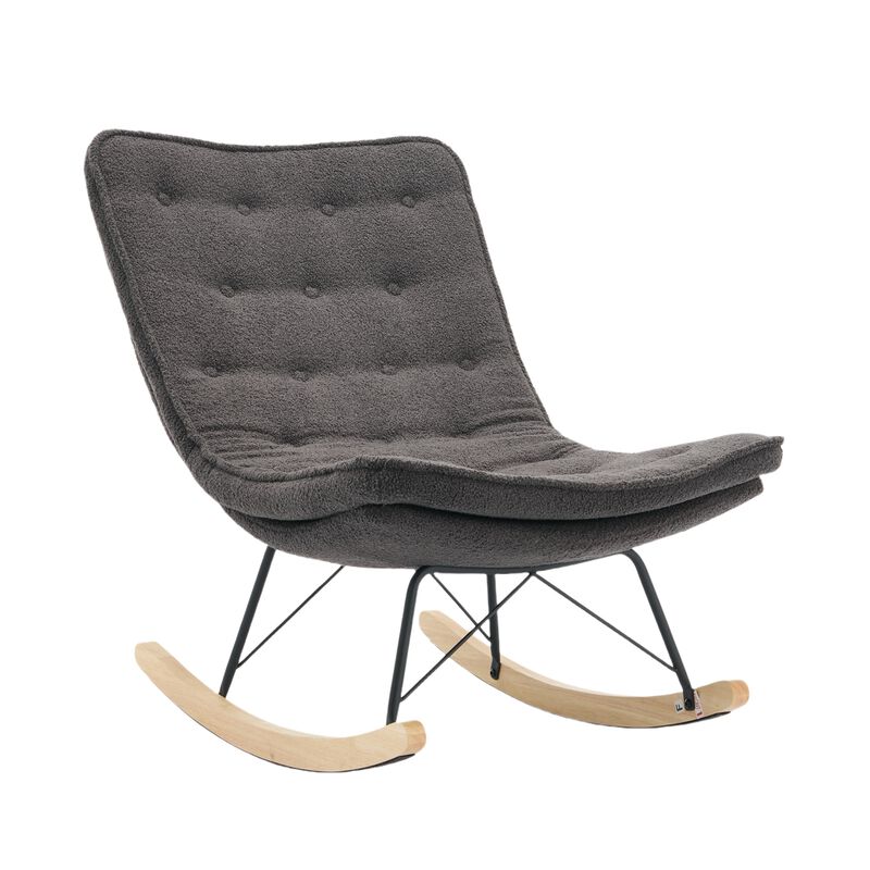 Ergonomic Wood Base Rocking Chair: Upholstered Armless Design for Relaxation GREY