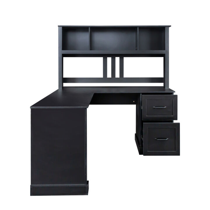 Home Office Computer Desk With Hutch, Antiqued Finish